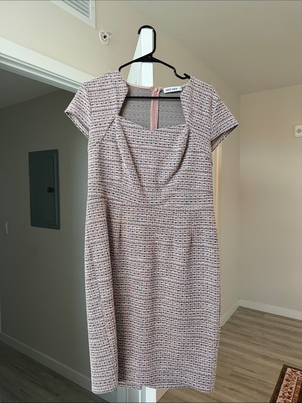 Grace Karin Pink Tweed Midi Sheath Dress